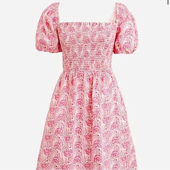 J. Crew Dresses & Skirts - J CREW Puff Sleeve Smocked Mini Dress in Dandelion Swirl Pink Small